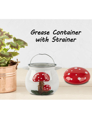 Contenedor de Grasa de Tocino Cerámica Hongo 0.79L con Colador