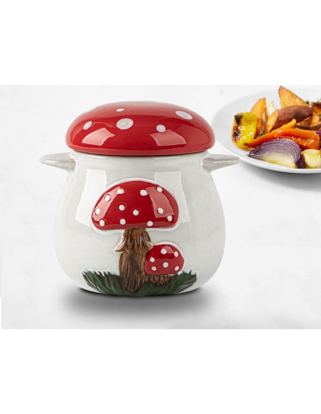 Contenedor de Grasa de Tocino Cerámica Hongo 0.79L con Colador