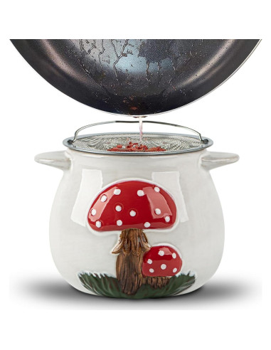 Contenedor de Grasa de Tocino Cerámica Hongo 0.79L con Colador