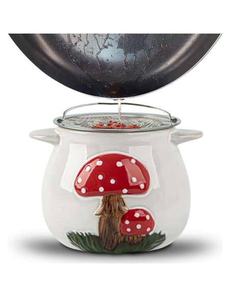 Contenedor de Grasa de Tocino Cerámica Hongo 0.79L con Colador