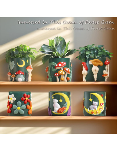 Maceta de Hongo GUGUGO 12.5 cm Verde Oscuro Decorativa