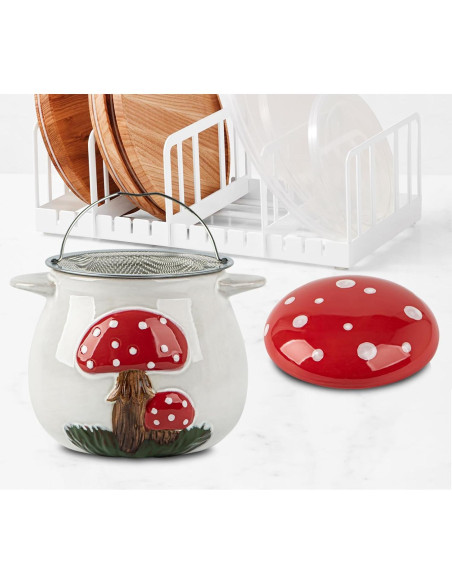 Contenedor de Grasa de Tocino Cerámica Hongo 0.79L con Colador