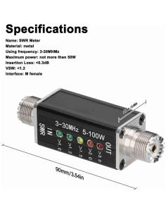 Medidor de SWR LED Ejoyous 3-30MHz 100W Portátil 2