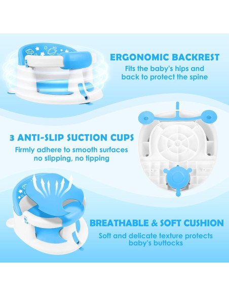 Asiento de Baño Antideslizante para Bebés Azul - 6 Meses+