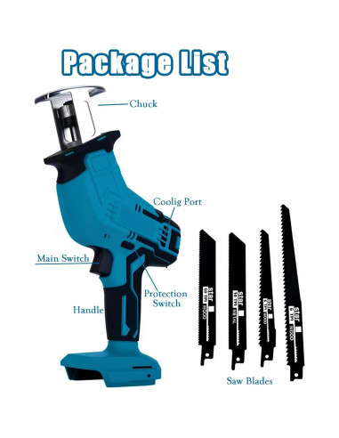 Sierra Recíproca Inalámbrica Yangtzone 18V 0-3000 RPM con 4 Hojas