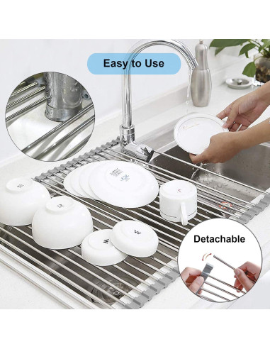 Estante de Secado de Platos Plegable Searik 43.2x39.9cm Acero Inoxidable