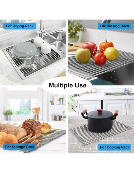 Estante de Secado de Platos Plegable Searik 43.2x39.9cm Acero Inoxidable