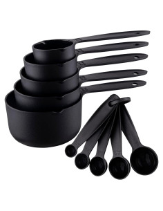 Juego de Tazas y Cucharas Medidoras SUNMVEHOT 10 Piezas Negras