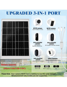 Panel Solar 8W BECOMFY para Cámaras Wyze y Arlo, IP65 2