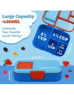 Caja Bento QQKO 1300ml Azul con 5 Compartimentos y Utensilios 2