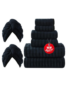 Juego de Toallas de Microfibra COZYART 8 Piezas Negro 500GSM