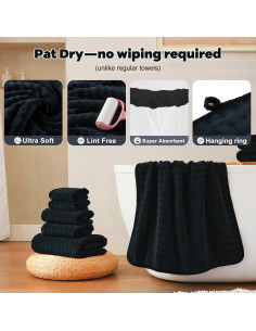 Juego de Toallas de Microfibra COZYART 8 Piezas Negro 500GSM 2