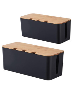 Caja Organizadora de Cables AXLOFO con Tapa de Bambú 2 Pcs