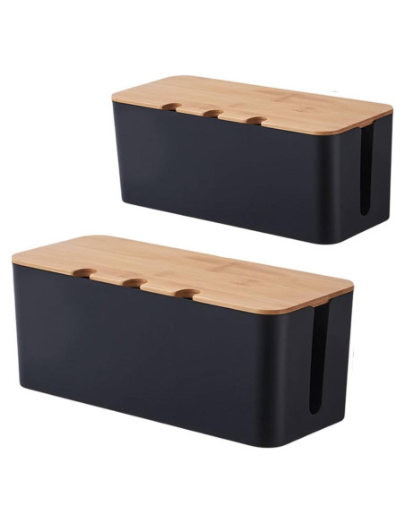 Caja Organizadora de Cables AXLOFO con Tapa de Bambú 2 Pcs