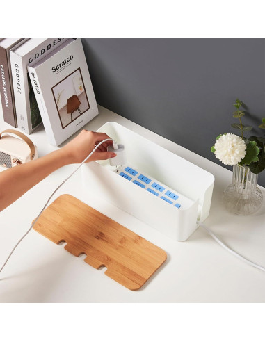Caja Organizadora de Cables AXLOFO con Tapa de Bambú 2 Pcs