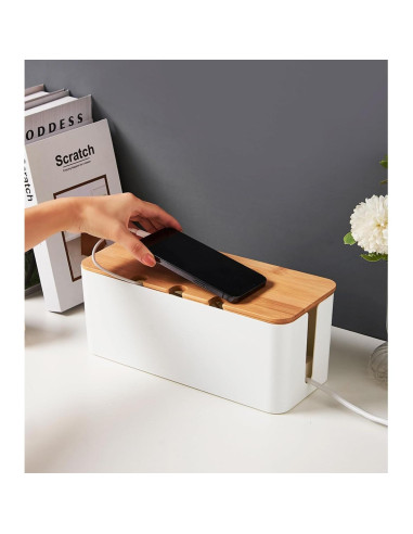 Caja Organizadora de Cables AXLOFO con Tapa de Bambú 2 Pcs