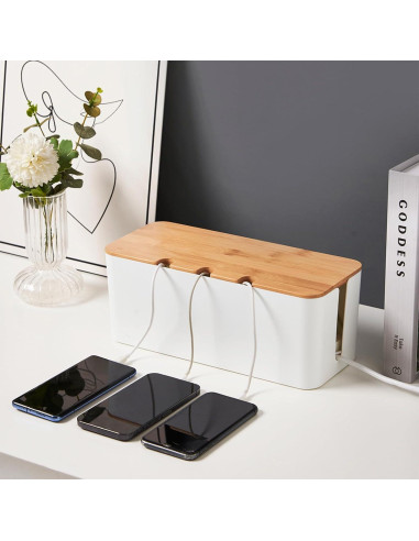 Caja Organizadora de Cables AXLOFO con Tapa de Bambú 2 Pcs