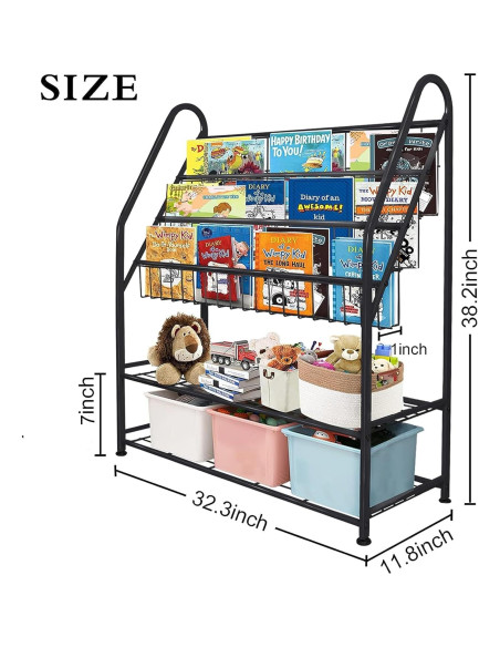 Estantería Infantil Aboxoo Negra Grande 81.8 cm Organizador