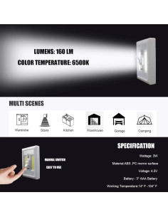 Luz Nocturna LED a Pilas CREVIV 4 Pack, Sin Cable, Multiusos 2