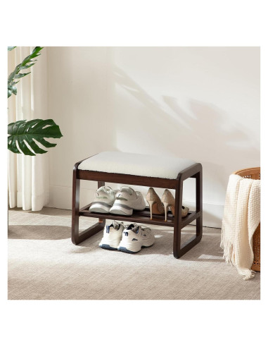 Banco zapatero Achicsofar blanco crema 2 niveles con cojín