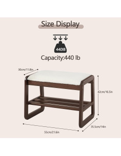 Banco zapatero Achicsofar blanco crema 2 niveles con cojín 2