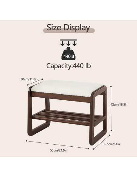 Banco zapatero Achicsofar blanco crema 2 niveles con cojín