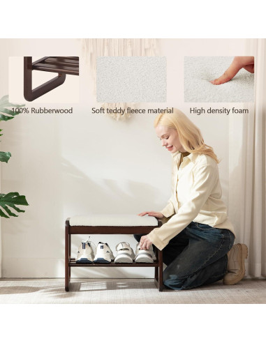 Banco zapatero Achicsofar blanco crema 2 niveles con cojín