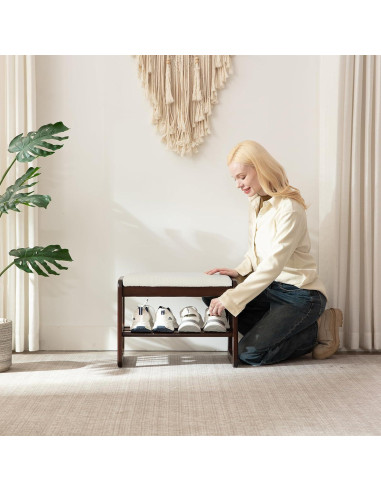 Banco zapatero Achicsofar blanco crema 2 niveles con cojín