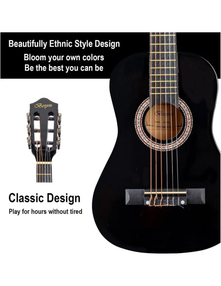 Guitarra acústica 30" negra para principiantes con kit