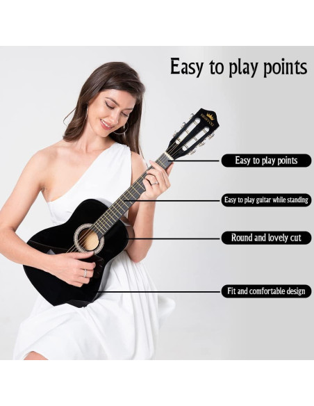 Guitarra acústica 30" negra para principiantes con kit