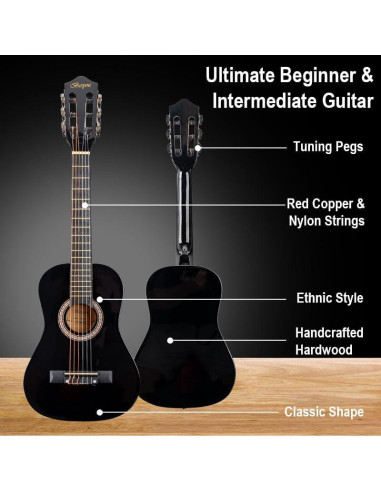 Guitarra acústica 30" negra para principiantes con kit
