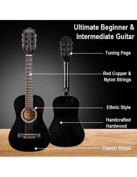 Guitarra acústica 30" negra para principiantes con kit