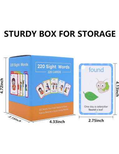 Tarjetas de Palabras de Vista Dolch Conzy - 220 Tarjetas Educativas