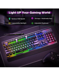 Teclado Gaming TECKNET USB Retroiluminado 7 Colores Silencioso 2