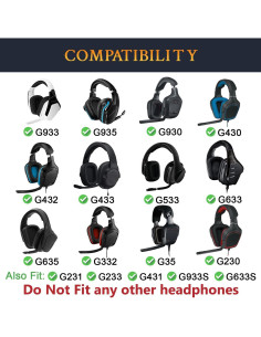 Almohadillas de Reemplazo SOULWIT para Auriculares Logitech G35 G933 G430 - Negro 2