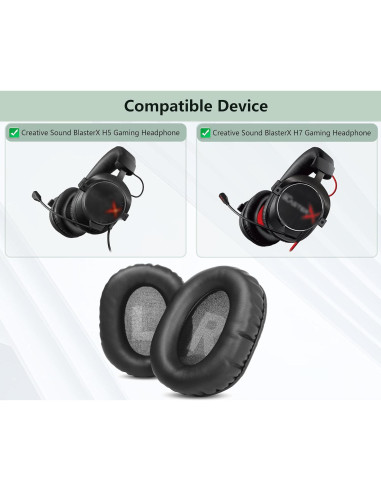 Almohadillas de Reemplazo XRHTONG para Auriculares Gaming Sound BlasterX H5 H7 - Cuero y Espuma