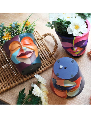 Maceta Abstracta GUGUGO 14 cm con Drenaje - Colores Arcoíris