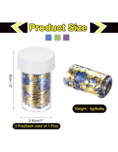 Copos de Hoja de Oro MECCANIXITY 18g 3 Botellas Azul Verde Púrpura