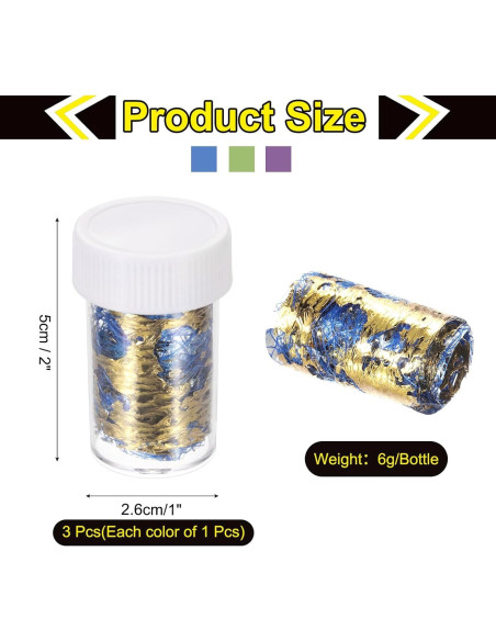 Copos de Hoja de Oro MECCANIXITY 18g 3 Botellas Azul Verde Púrpura