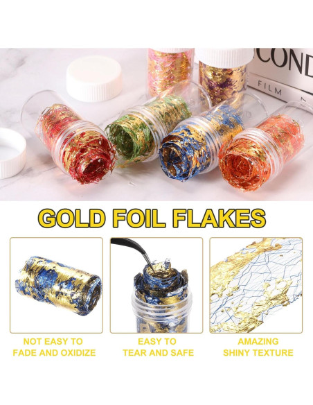 Copos de Hoja de Oro MECCANIXITY 18g 3 Botellas Azul Verde Púrpura