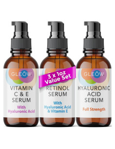 Set de Sueros Faciales GLEOW: Vitamina C y Retinol 3x30ml