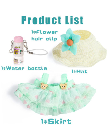 Conjunto de Ropa Kawaii para Muñecas 17cm - Vestido Floral Verde