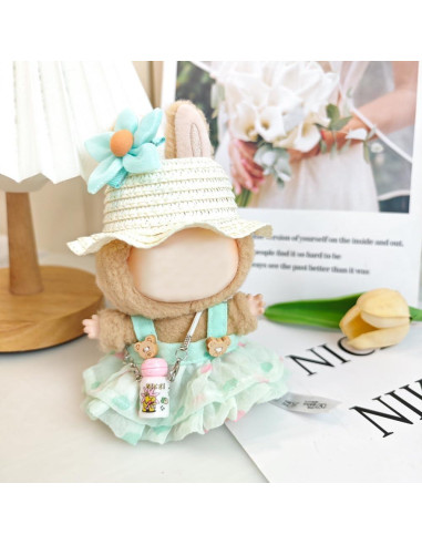 Conjunto de Ropa Kawaii para Muñecas 17cm - Vestido Floral Verde