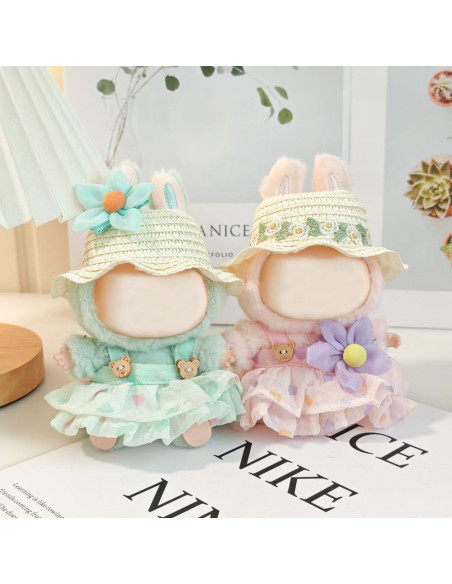 Conjunto de Ropa Kawaii para Muñecas 17cm - Vestido Floral Verde