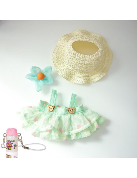 Conjunto de Ropa Kawaii para Muñecas 17cm - Vestido Floral Verde