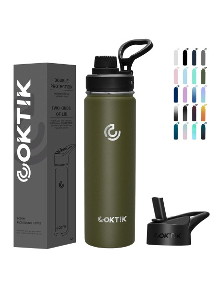 Botella de Agua Aislada COKTIK 22 oz Acero Inoxidable Verde Militar