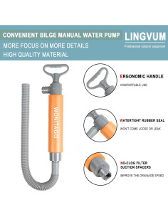 Bomba de Achique Manual LINGVUM 43 cm Naranja con Manguera 2