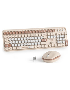 Conjunto Teclado y Ratón Inalámbricos Beige Retro 2.4GHz