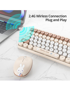 Conjunto Teclado y Ratón Inalámbricos Beige Retro 2.4GHz 2