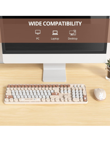 Conjunto Teclado y Ratón Inalámbricos Beige Retro 2.4GHz